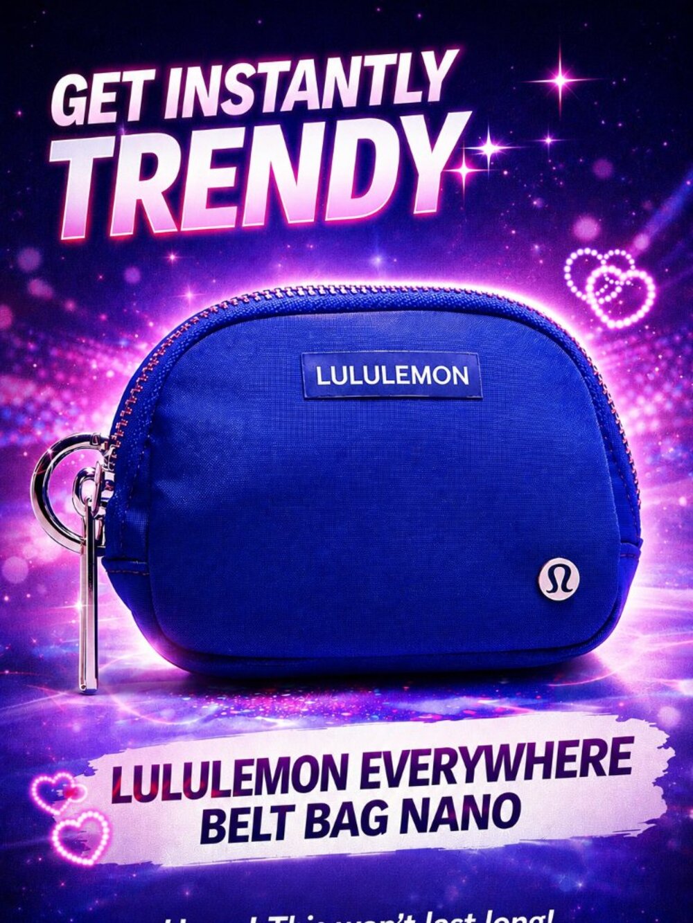 Lululemon Everywhere Belt Bag Nano Blue Mini Pouch Keychain Zip